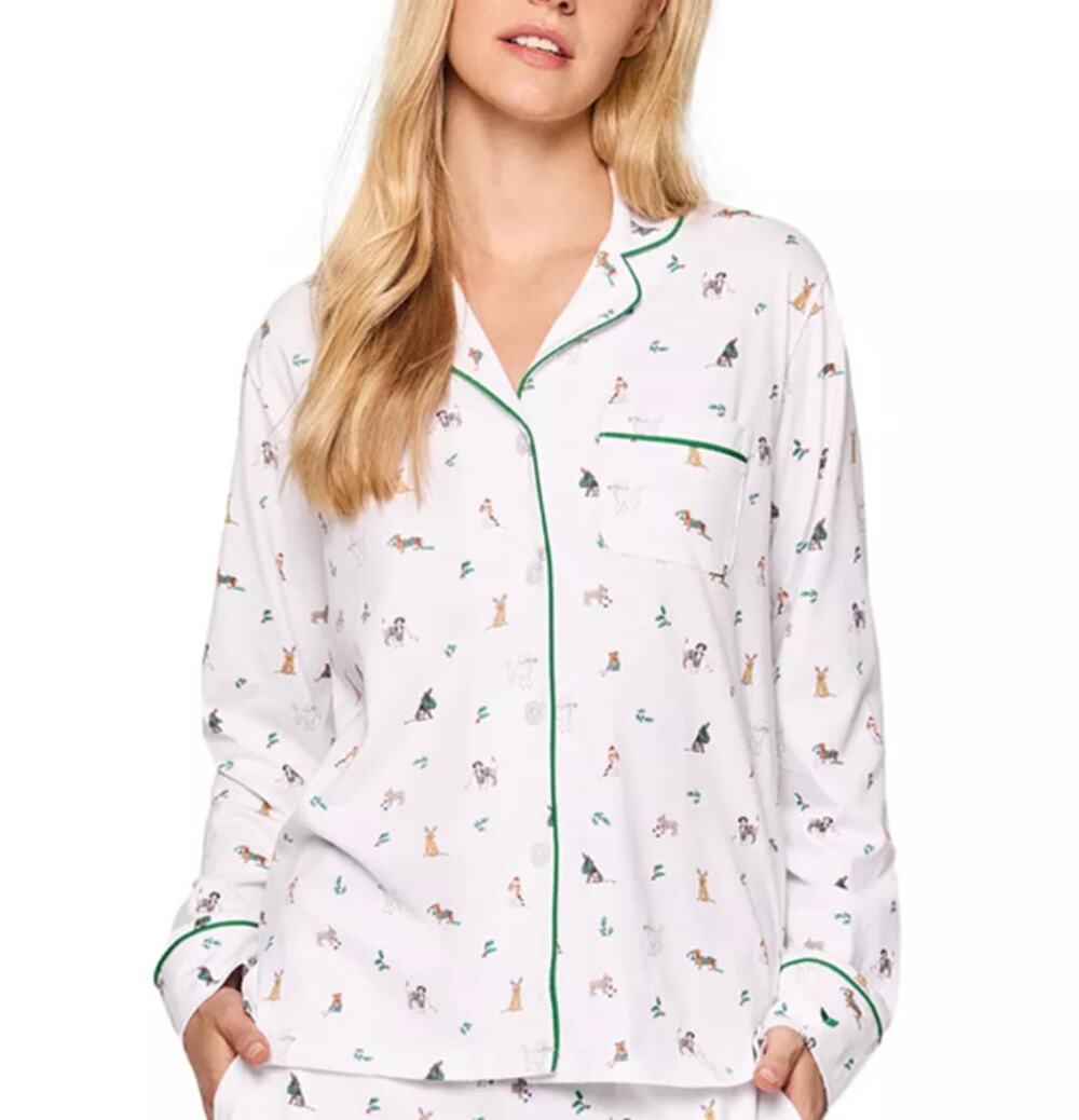 Petite Plume Pajama Top in Jingle Paws Dogs Print Size XL Pima Cotton